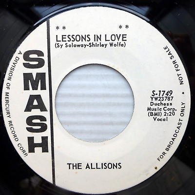 #ad ALLISONS teen rocker promo VG SMASH 45 LESSONS IN LOVE b w OH MY LOVE ct298 $14.95