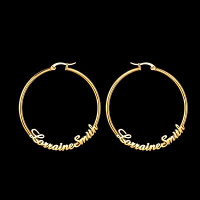 #ad Custom Name Hoop Earring Stainless Steel Nameplate Circle Earring For Cool Women $8.99