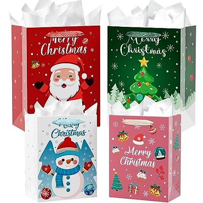 #ad 4Pack 13 Large Christmas Gift Bags with Tissue Paper Xmas Gift Bag for Presents $15.99