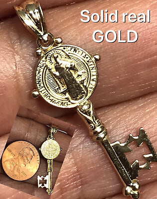 #ad GOLd st Saint Benedict San Benito senita pendant key cross 10k solid charm 1.35quot; $119.00