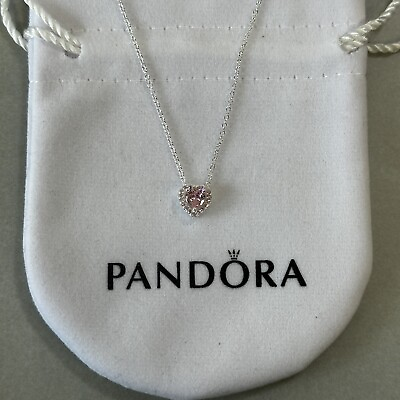 #ad PANDORA Necklace Elevated Heart Pink Crystal Pendant FREE amp; FAST SHIPPING GBP 23.00
