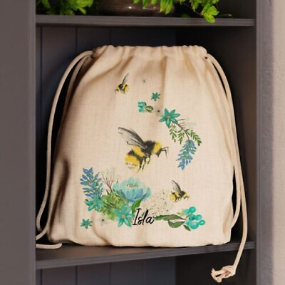 #ad Personalised Bag Custom Name Storage Craft Birthday Gift bag Bee Floral Garden $16.45
