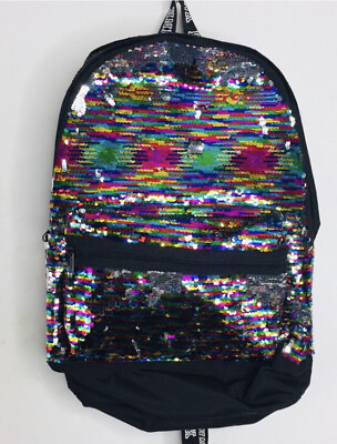 #ad victoria secret PINK Campus Backpack Sequin Bling Rainbow New $59.99