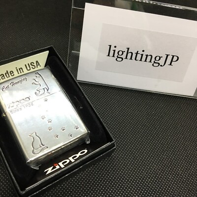 #ad Zippo Cat Pad Design Footprints Silver Etching Oil Lighter Regular Case Japan $72.89