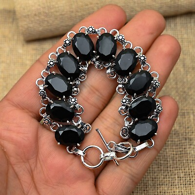 #ad Charming Black Spinel Gemstone Handmade 925 Sterling Silver Jewelry Cuff $28.30