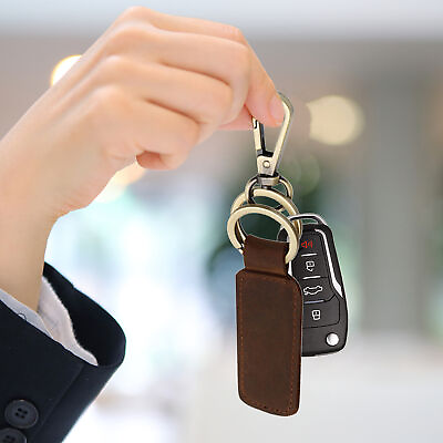 #ad Keyring For Cars amp; Bikes Metal Leather Keychain Case Bag Remote Key Fob Cover $9.11