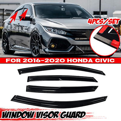 #ad For 2016 2021 Honda Civic Sedan Black Trim Tinted Window Visor Rain Guard 4PCS $28.49