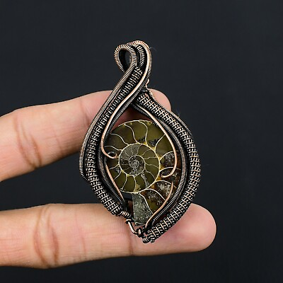 Ammonite Gemstone Pendant Copper Wire Wrap Handmade Jewelry Gift For Love $23.99
