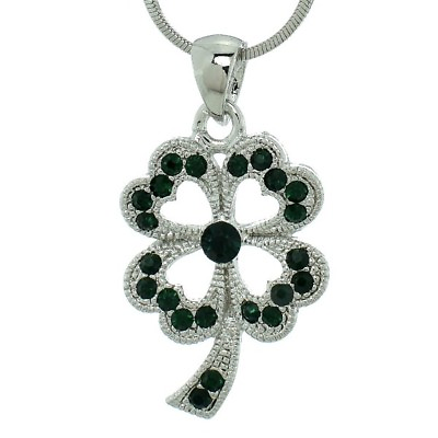 #ad Clover Necklace Made With Swarovski Crystal Shamrock Green Pendant Jewelry Gift $29.00