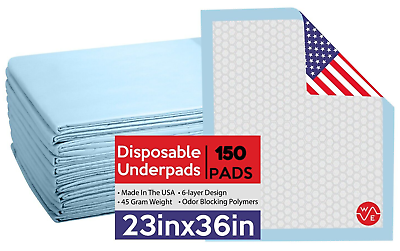 #ad 150 Disposable Incontinence Underpads 23x36 Large Quilted Bed Pads Pee Pads USA $47.45