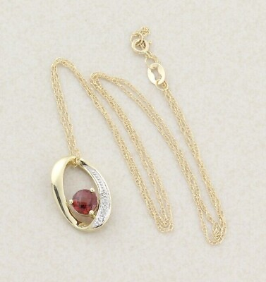 #ad 10K Yellow Gold Natural Garnet and Diamond Necklace with 20 inch chain $435.00