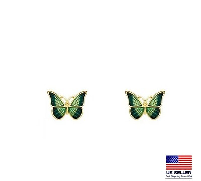 #ad Fashion Women S925 Jewelry Earrings Green Gradient Butterfly French Stud 1008 $9.99