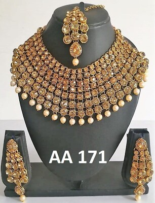 #ad Indian Fashion Jewelry Sets Gold Pearl Wedding Ethnic Necklace Earrings Tikka $41.00