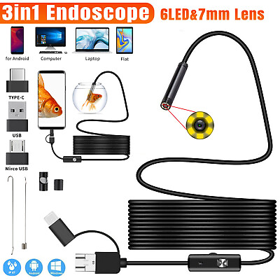 #ad 6LED USB Snake Endoscope Borescope HD Inspection Camera Scope for Android Type C $9.98