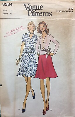 #ad VINTAGE 1970s VOGUE Pattern Dress Wrap Around Top Swing Skirt VOGUE 8534 Sz 14 $12.99
