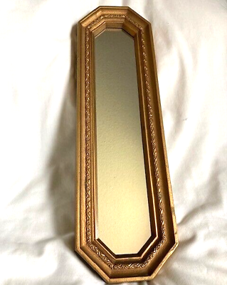 #ad Vintage MCM Hollywood Syrocco Regency Gold Mirror 1970s wood grain look $39.99