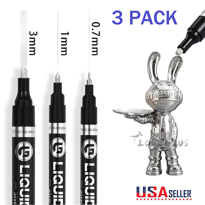 #ad 3 Pcs Silver Art Liquid Mirror Chrome DIY Highlight Marker Pen Multifunction Pen $11.38