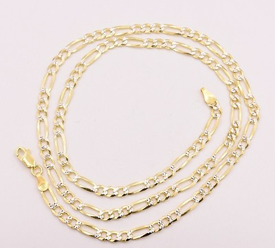 #ad #ad Solid Figaro Link Gold Plated Pave Necklace Chains Real Sterling Silver Two tone $87.99