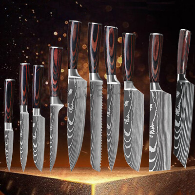 #ad Kitchen Knife Set Japanese Damascus Pattern Chef Knives Stainless Steel Cleaver $36.99