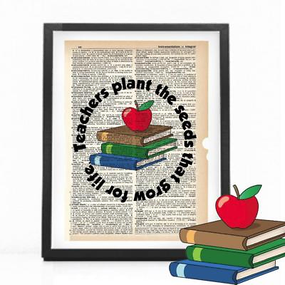 #ad Teachers Plant the Seeds Dictionary Art Print Mixed Art Teacher Gift Print $10.95