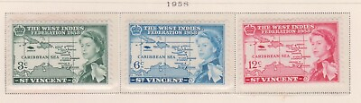 F220 100 1958 St Vince set of 3stamps QEII West Indies Federation MH CY AU $4.40