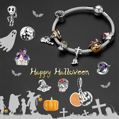 #ad DIY Bracelet 925 Sterling Silver Beads Charms Skull Pumpkin Ghost Witch Hat New $19.88