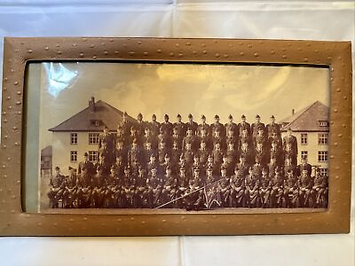 #ad WWII US HQ 26 Military Infantry Panoramic Military Group Photo Original Frame $36.76