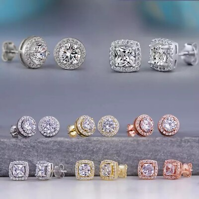 #ad Gold Silver Plated Stud Earrings With Cubic Zirconia Unisex Women Men $3.89