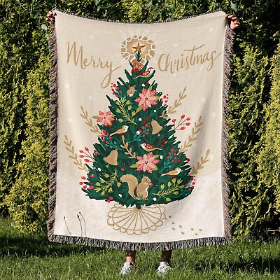 #ad Merry Christmas Woven Blanket Christmas Tree Knitting Tapestry Gift Cotton Throw $65.00