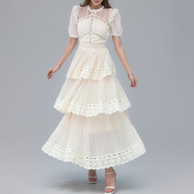#ad French Elegant Women Long Dress Multi layer Lace Patchwork Cake Dress Slim Skirt $102.95