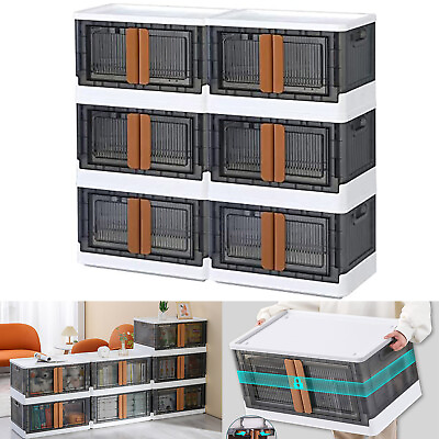 #ad 2 6Pcs 30 72L Storage Bins Collapsible Stackable Closet Toys Book Bedroom Holder $215.39