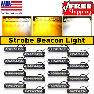 #ad 16PCS 6LED Strobe Light Bar Car Flashing Truck Warning Hazard Beacon Amber White $40.09