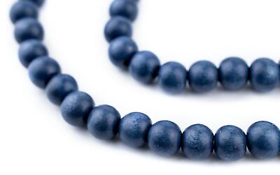 #ad Cobalt Blue Round Natural Wood Beads 8mm Large Hole 16 Inch Strand $1.99