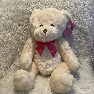 #ad Hug Me Valentines Teddy Bear With Red Bow Stuffed Animal Cream Toy 14In” $10.62