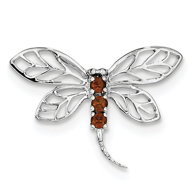 #ad Sterling Silver Rhodium Garnet Dragonfly Pendant QDX620 $41.99