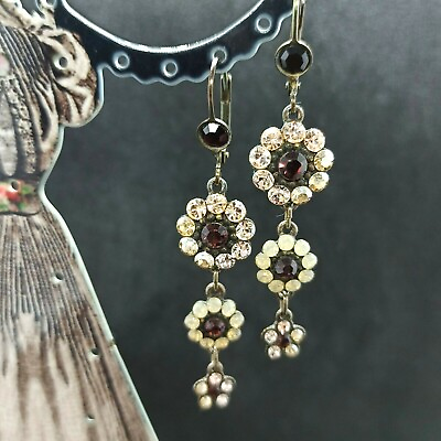 Michal Negrin Signed Long Statement Earrings With Swarovski Crystals Maroon Gift $63.20