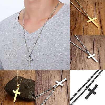 #ad #ad Mens stainless steel Gold Silver cuban jesus cross pendant necklace chain Link⭐ $3.59