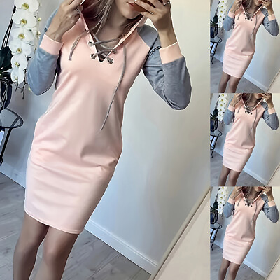 #ad Women Sporty Long Sleveless Pullover Sundress Ladies Spring Casual Hoodies Dress $18.80