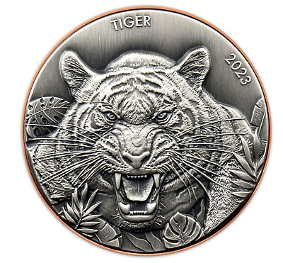 #ad Double Silver Giant Tiger Vanuatu Ultra High Relief Bi Metal 10 Vatu 2023 $125.00