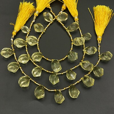 #ad AAA 7quot; Strand Natural Lemon Quartz Twisted Teardrop Shape Faceted Gemstone Beads $25.99