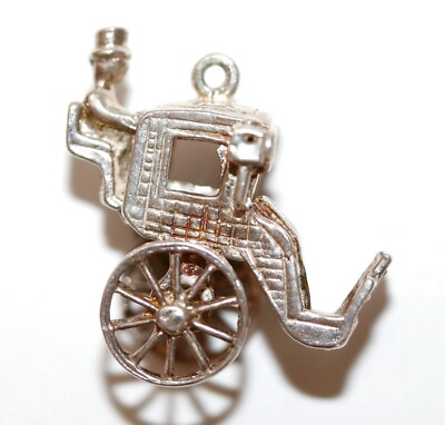 #ad Vintage Sterling Silver Moving Hansom Cab Carriage Bracelet Charm 5.5g $24.99