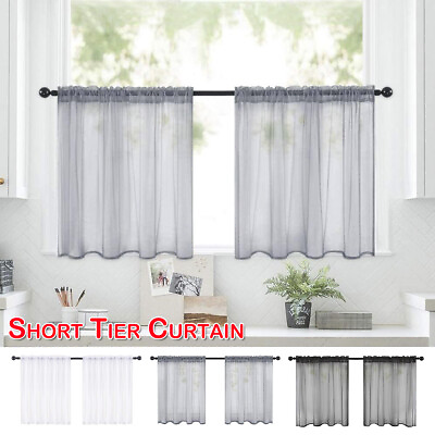 #ad Short Sheer Curtains Kitchen Cafe Small Net Voile Window Drapes Weave Tier Tulle $7.09