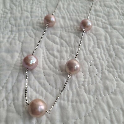#ad 10Mm Natural Pearl Station Adjustable 925 Sterling Silver Necklace Chain $489.99