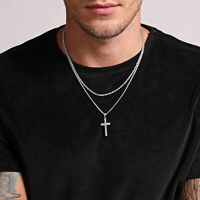 #ad #ad Cross Necklace Men Stainless Steel Silver Black Gold Chain Cross Necklace Gifts $31.00