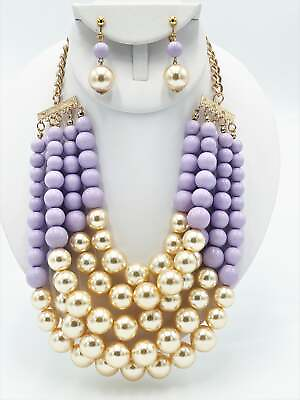 #ad #ad Clip on multi strand gold light purple and cream pearl necklace set $19.33