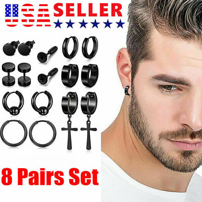 #ad 16 PACK Earrings Stud Stainless Steel Punk Piercing Men Hoop Gothic Unisex $9.81