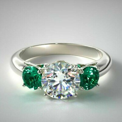 #ad 1.70 Ct Round Cut 14K White Gold Finish Wedding Emerald Simulated Diamond Ring $166.80
