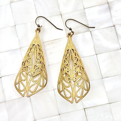 #ad Gold Tone Textured Dangle Drop Hook Earrings The Vintage Strand Lot #1850 $8.49
