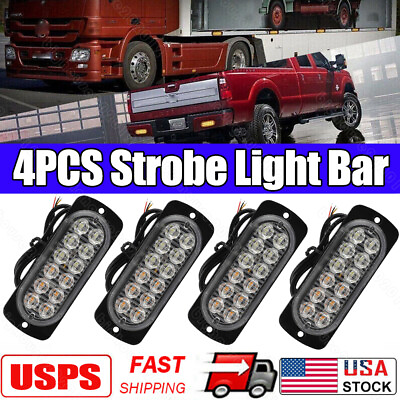 #ad 4x 12 LED Strobe Light Bar Car Truck Flashing Warning Hazard Beacon Amber White $13.90