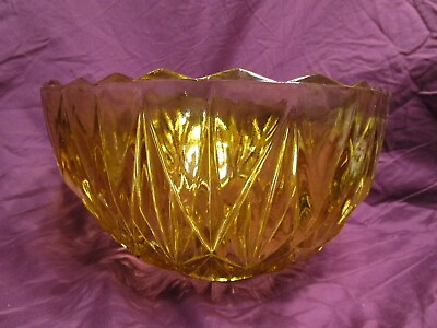 #ad VINTAGE LARGE YELLOW CUT GLASS SERVING BOWL $25.00